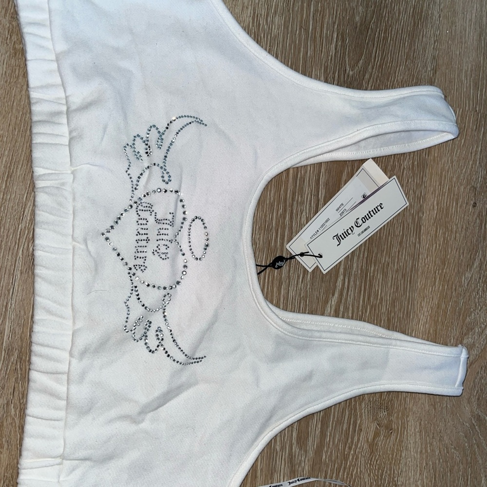 Juicy Couture White Rhinestone Wing Logo Cropped Tank